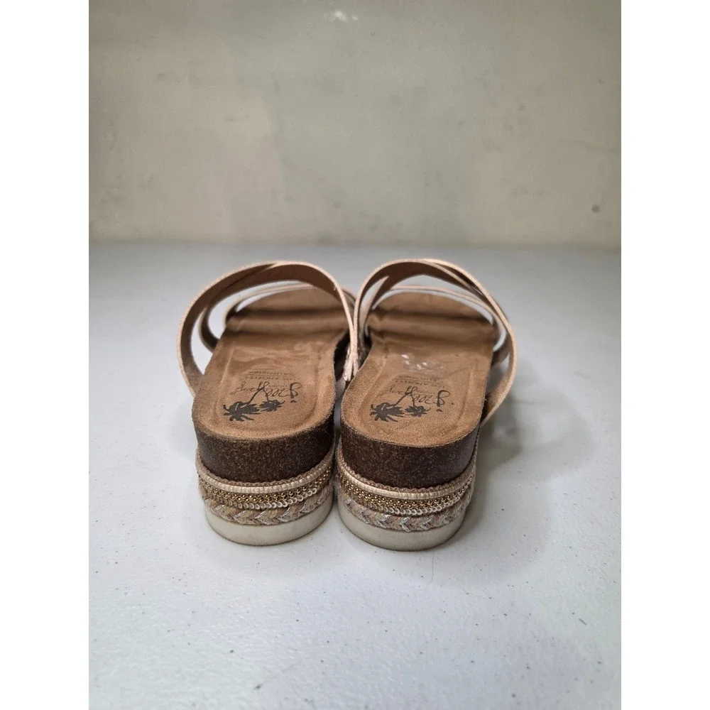 Jellypop Rose Gold Metallic Platform Wedge Sandals Women 8.5 Braided Trim Slide
